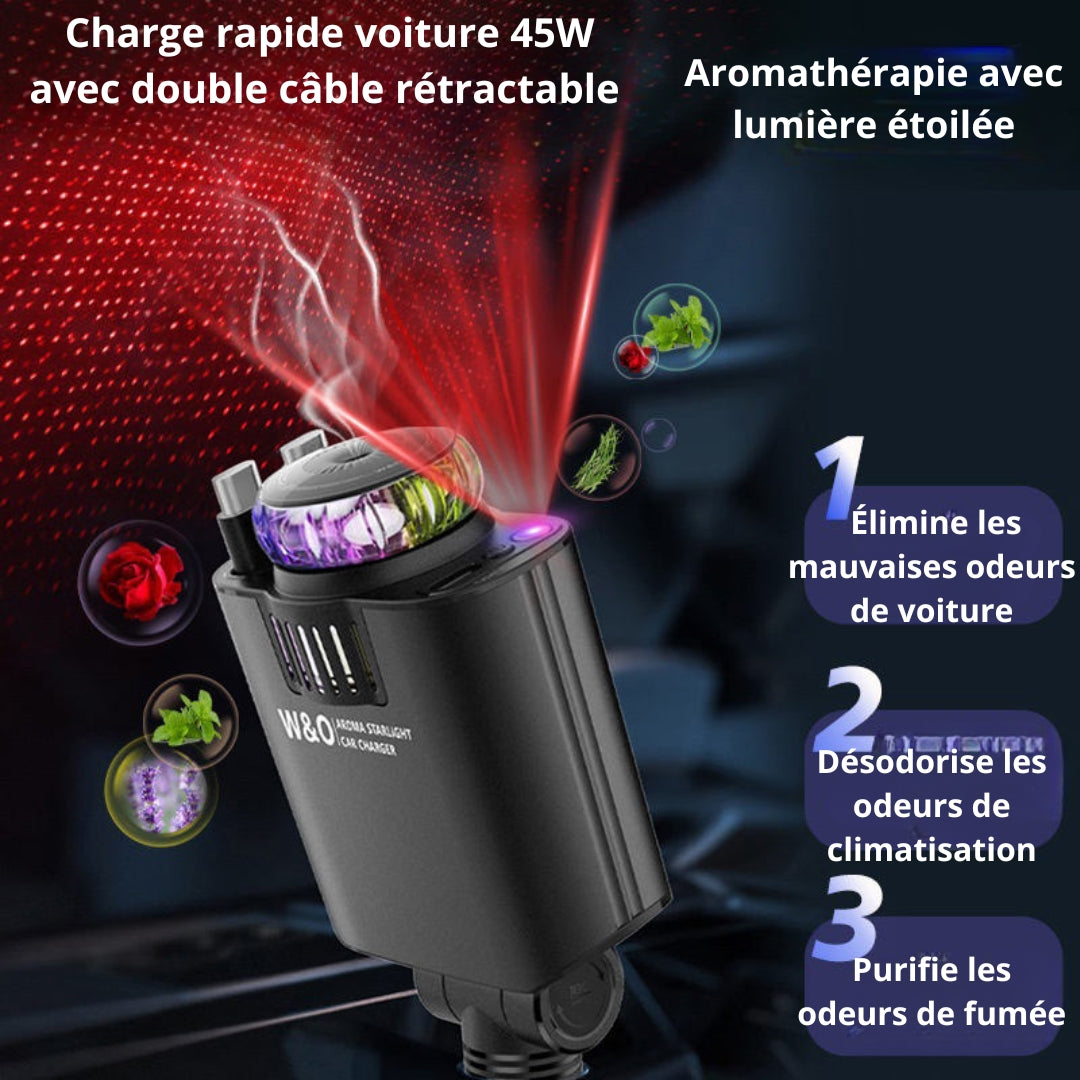 Chargeur Voiture Rétractable 45W avec Aromathérapie LED