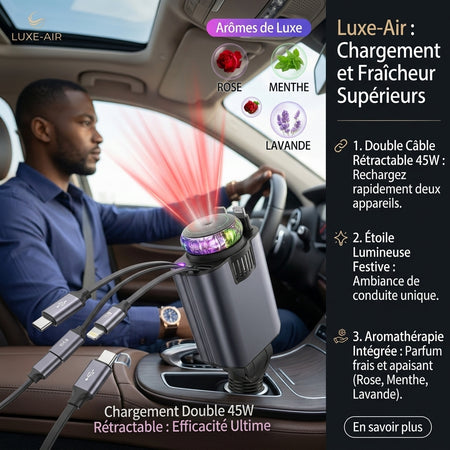 Chargeur Voiture Rétractable 45W avec Aromathérapie LED