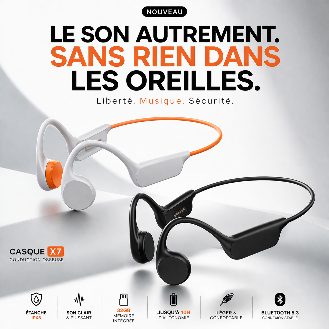 Casque à conduction osseuse X7 nouvelle génération 🔥Étanche IPX8
