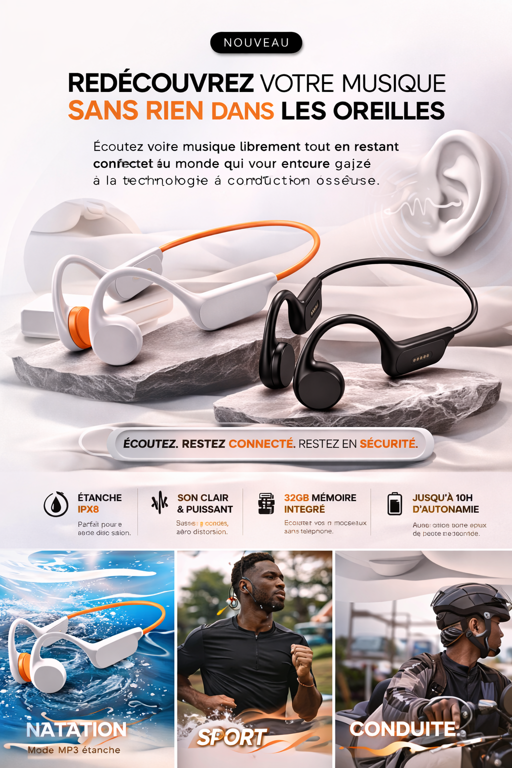 Casque à conduction osseuse X7 nouvelle génération 🔥Étanche IPX8