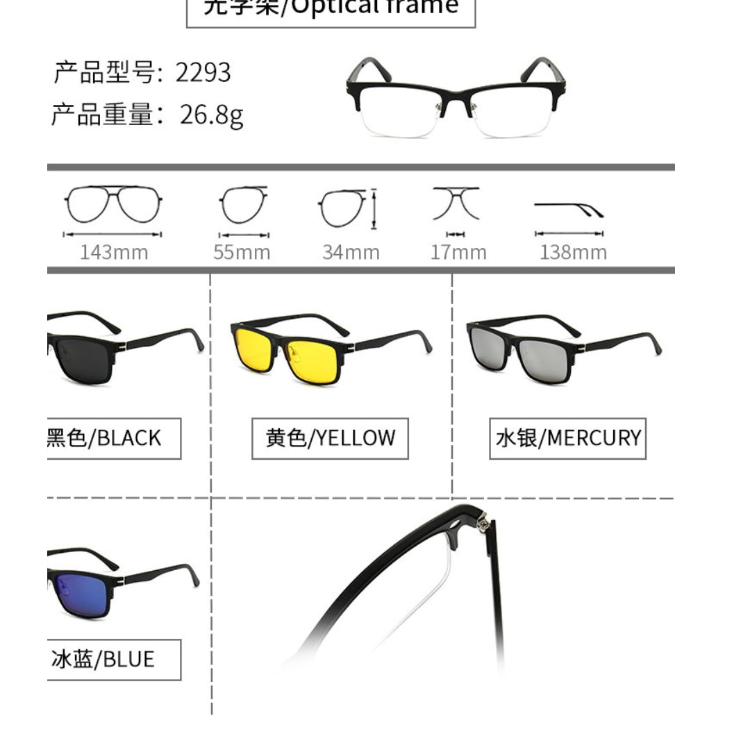 Lunettes de soleil polarisées détachables 5 en 1 à clip magnétique